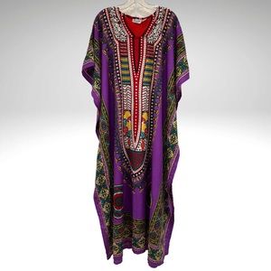 Sante Classics Kaftan One Size Maxi Cover Up Pullover Tribal Paisley Housedress